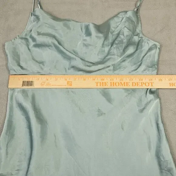Victoria’s Secret Slip Dress Women's Large Green Satin Drape Neck Mini Y2K Party - Picture 11 of 13